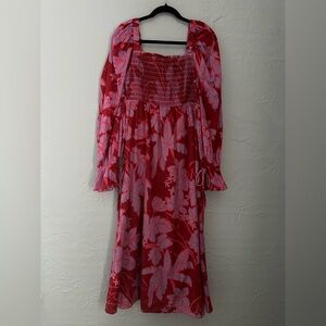 Farm Rio Anthropologie Living Nature Burgundy Long Maxi Dress